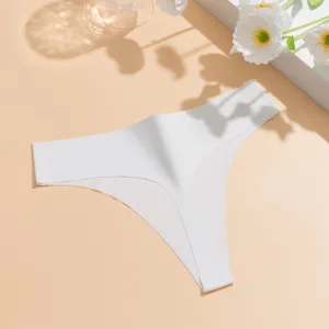 Women white seamless ice silk low waist thong sexy breathable solid color underwear