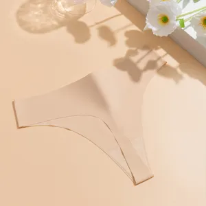 Seamless ice silk thong detail, soft breathable fabric, comfortable low-waist underwear for women.