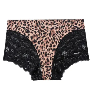 Women's leopard print lace breathable ice silk sexy thin detail underwear briefs