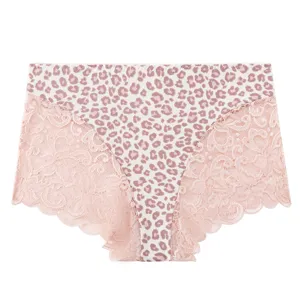 Women's leopard print lace panties, breathable sexy low waist hollow underwear briefs.