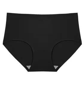 Close-up detail of women's black seamless breathable quick-dry briefs, smooth comfortable fabric.