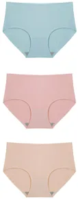 Detailed close-up view of seamless women's breathable low-waist briefs in multi colors.