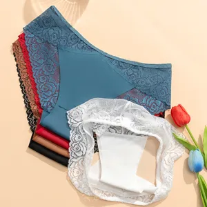 Women's sexy low-waist lace panties, comfortable breathable French briefs multi-color set.