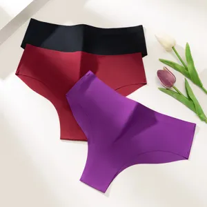 Women's seamless comfortable solid color low-waist daily briefs thong 3-pack set new