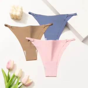 Sexy string femme sans couture avec bretelles reglables, ensemble de culottes en soie glacee.