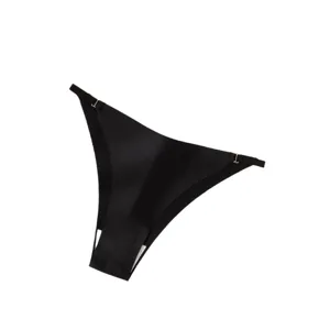 Femme sexy taille basse tanga en soie glacée string sans coutures slip noir lingerie