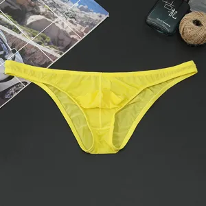 Men's yellow low-waist sheer briefs breathable sexy solid color underwear comfortable fit
