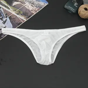 Men breathable white low-waist briefs seamless fashion underpants for daily comfort wear detail view.