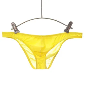 Mens yellow low-waist briefs breathable transparent sexy underwear summer comfortable daily wear