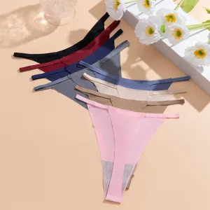 Women low rise seamless ice silk thong breathable lightweight comfortable underwear thongs