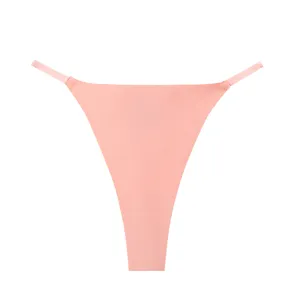 Women's low-waist seamless thong pink ice silk breathable comfortable daily underwear wear
