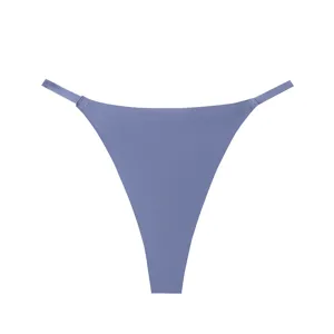 Detail view of women's seamless low-rise thong, breathable ice silk fabric, close-up.