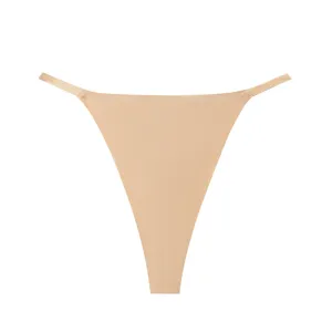 Seamless low-rise women's thong breathable ice silk solid color comfortable underwear.