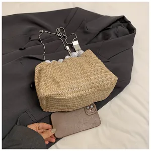 Lässige große geflochtene Strohtasche für Damen Sommer Mode Schulter Shopper Tasche Kette