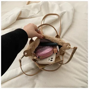 Flauschige Plüsch Handtasche für Damen lässige Umhängetasche weiche stilvolle Tragetasche
