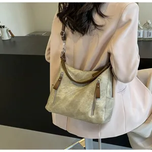 Damen Vintage Farbverlauf Umhängetasche große Kapazität Pendeln Handtasche mit Fronttasche.