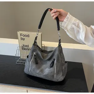 Retro Damen Umhängetasche, große Kapazität Vintage Stil Handtasche, graue Freizeittasche.