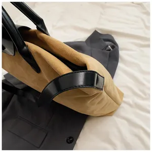 Wildlederimitat Shopper Tasche für Damen, große Kapazität elegante Schultertasche schwarz.