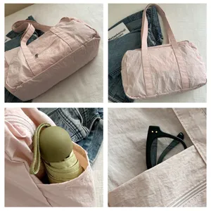 Lässige rosa Damen Schultertasche aus Leinen, große Reise Reisetasche und Alltag Shopper.