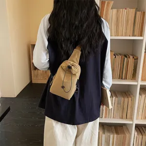 Multifunktionale Lässige Canvas Umhängetasche Leichte Kordelzug Brusttasche Reise Handy Wasserflasche Tasche Für Damen
