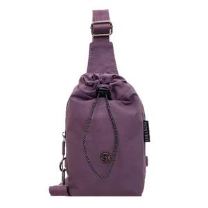 Lila Segeltuch Umhängetasche Brusttasche für Damen, leicht, lässig, Outdoor Kordelzug Tasche.