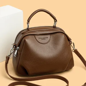 Braune Damen Handtasche aus echtem Leder, Rindsleder Umhängetasche große Kapazität Shopper