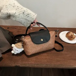 Französische Retro Stroh Gewebte Umhängetasche Schicke Dumpling Tasche Kleine Schultertasche Für Frauen Strandurlaub Mode Handtasche