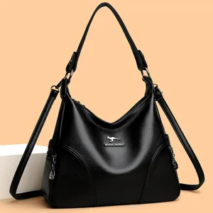 Schwarze Leder Umhängetasche für Damen, elegante Hobo Handtasche mit großem Stauraum.
