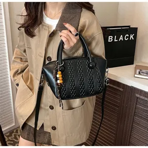 Damen Vintage geflochtene Umhängetasche Herbst Winter Mode PU Leder Handtasche Shopper