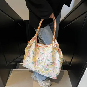 Koreanischer Stil großer Blumenmuster Shopper Tasche Sommer Freizeit Schultertasche