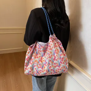 Koreanischer Stil Blumen Shopper Tasche mit grossem Kapazitaet Schultertasche Beutel