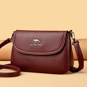 Damen echtes Leder Umhängetasche stilvoll lässig Crossbody Handtasche Alltag burgunder neu