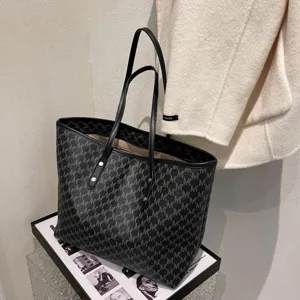 Schwarze Shopper Tasche für Damen große Kapazität klassisches Monogramm Umhängetasche