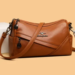 Braune weiche Leder Umhängetasche für Damen, lässige große Handtasche für den Alltag.