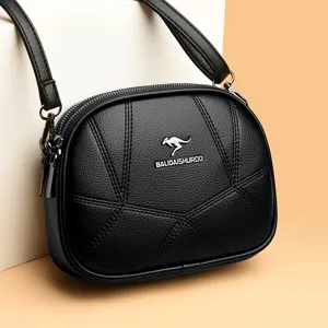 Damen Mode PU Leder Umhängetasche Geometrische Nähte Runde Schultertasche Mehrschichtiger Reißverschluss Tägliche Handtasche