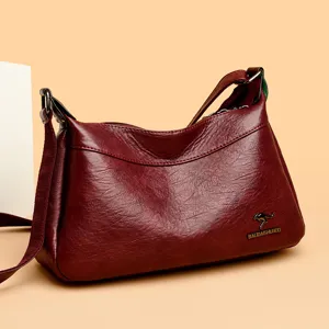 Elegante Damen weinrote Leder Umhängetasche große Kapazität lässige Handtasche für den Alltag