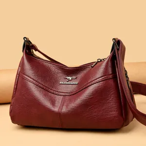 Weinrote weiche Leder Umhängetasche für Damen, große Kapazität lässige Handtasche für Alltag.