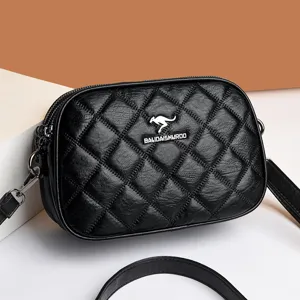 Schwarze gesteppte Leder-Umhängetasche für Damen, elegante Rautenmuster Schultertasche.