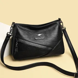 Schwarze Damen Umhängetasche aus weichem Leder, große Kapazität modische Tasche für den Alltag.