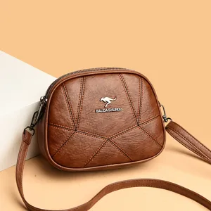 Damen PU Leder Umhängetasche Mehrschichtiger Reißverschluss Kleine Runde Tasche Lässige Tägliche Schultasche Modische Handtasche