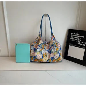 Florale Stoff Schultertasche mit grossem Fassungsvermoegen laessige Damen Handtasche