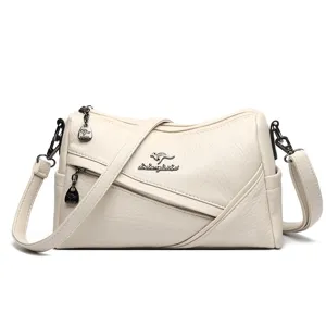 Weiche weiße Schultertasche aus Leder für Damen, große Kapazität, Alltagstasche