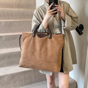 Damen Wildleder Große Kapazität Tote Tasche Vintage Herbst Winter Schulter Handtasche.