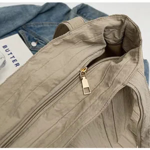 Beigefarbene plissierte Canvas Handtasche lässige Schultertasche für Frauen Alltag