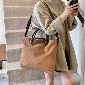 Damen Vintage braune Wildleder Tote Tasche große Kapazität Alltag Schultertasche