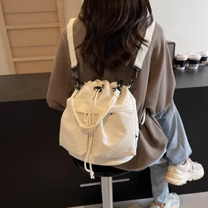 Koreanischer Stil weiss Nylon Kordelzug Beutel Tasche multifunktionaler Damen Rucksack