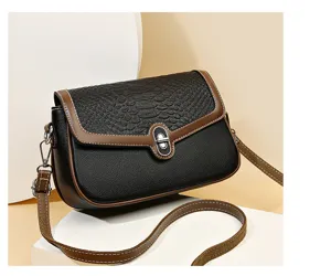 Damen Echtleder Umhängetasche, schwarz-braune elegante Klappentasche für stilvolle Alltagsmode.