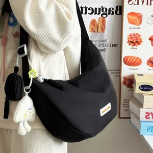 Lässige schwarze Canvas Schultertasche für Damen, große Hobbotasche Crossover Tasche.