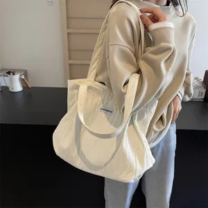 Lässige plissierte Canvas Tragetasche für Damen, große Schultertasche für den Alltag.