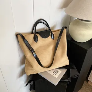 Damen Wildleder Shopper Tasche grosse Kapazitat Umhängetasche Vintage Herbst Winter Handtasche.